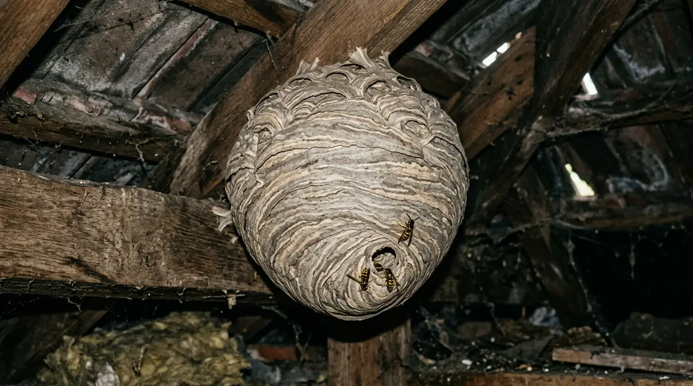 Large wasp nest in a loft in Chesterfield, treated by Wasp Man Chesterfield